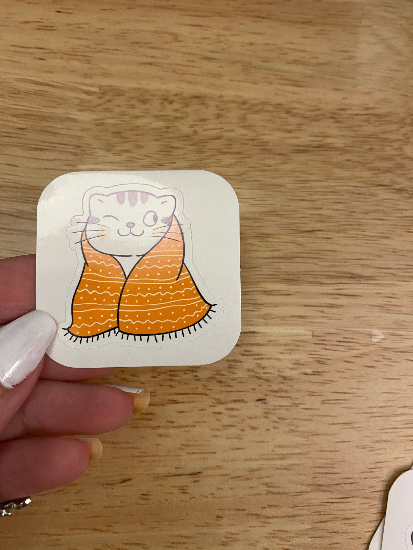 Kitty snuggling in blanket Sticker, white Cat with Blanket Sticker, Cat sticker, Cute Cat Sticker, Cat with blanket