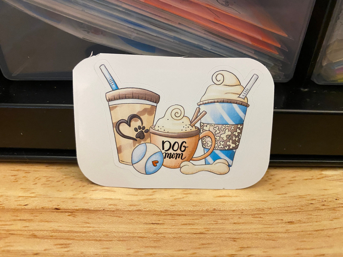 Coffee Lover Dog Mom Sticker, Dog Mom Coffee Cups STICKER, Cute Coffee Cups with Dog Mom Sticker, Cute Dog Mom Sticker