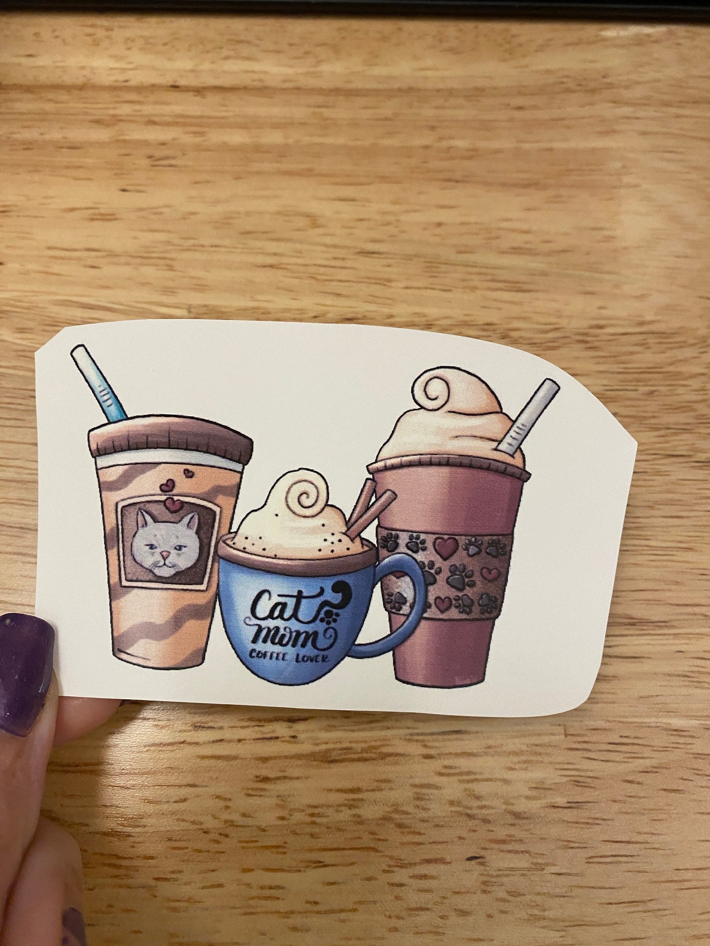 Cat Mom Coffee Lover Latte line up Clear WATER SLIDE
