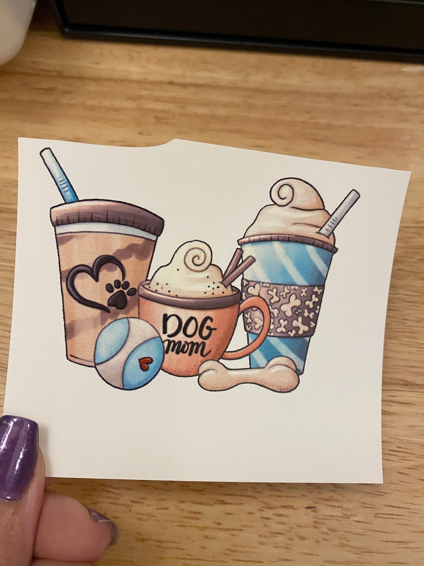 Dog Mom Coffee Lover Latte line up Clear WATER SLIDE, Unique Tumbler Transfer, Dog mom with Coffee Waterslide