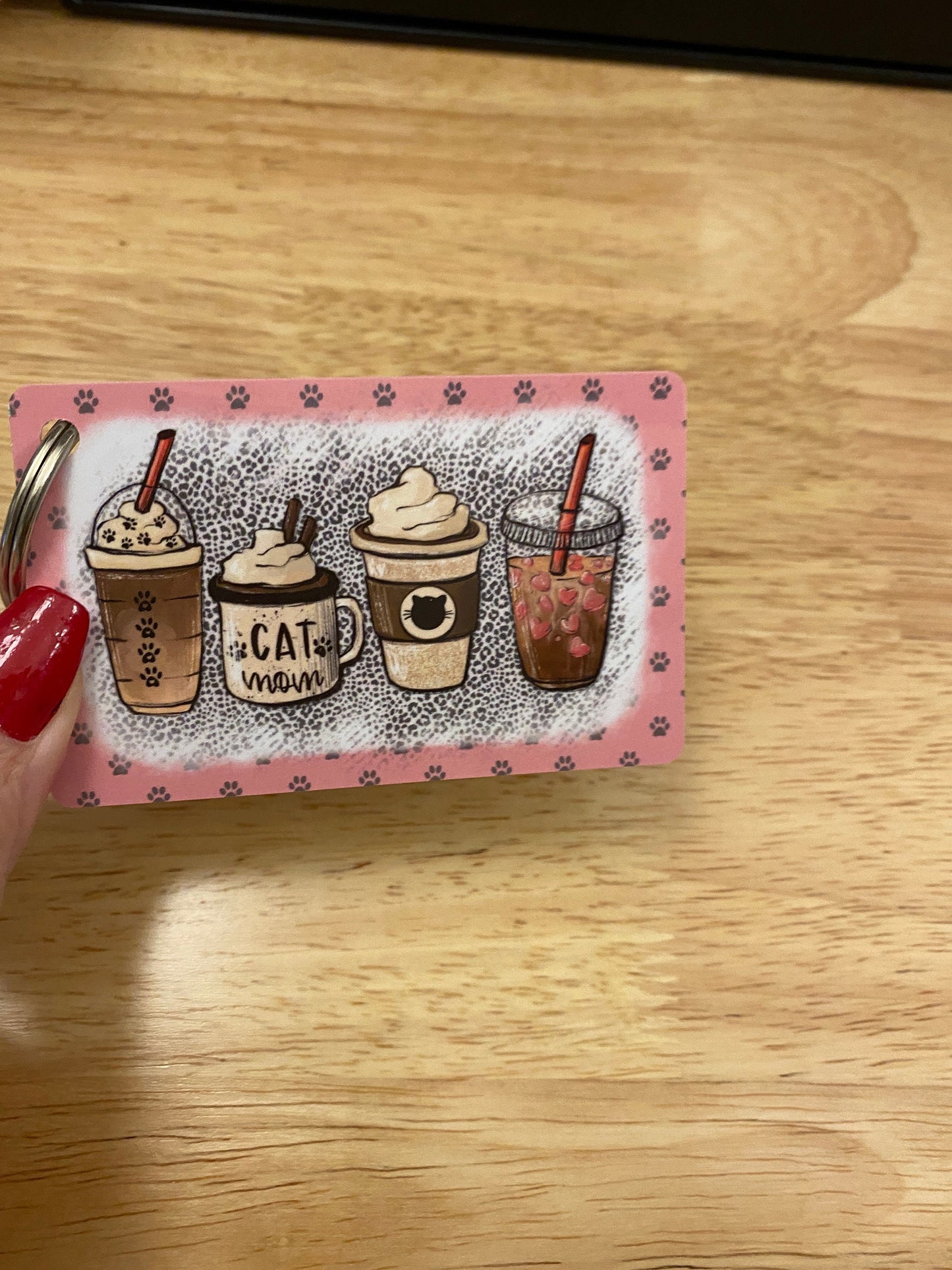 Cat Mom Coffee Lover Key Chain Double Sided