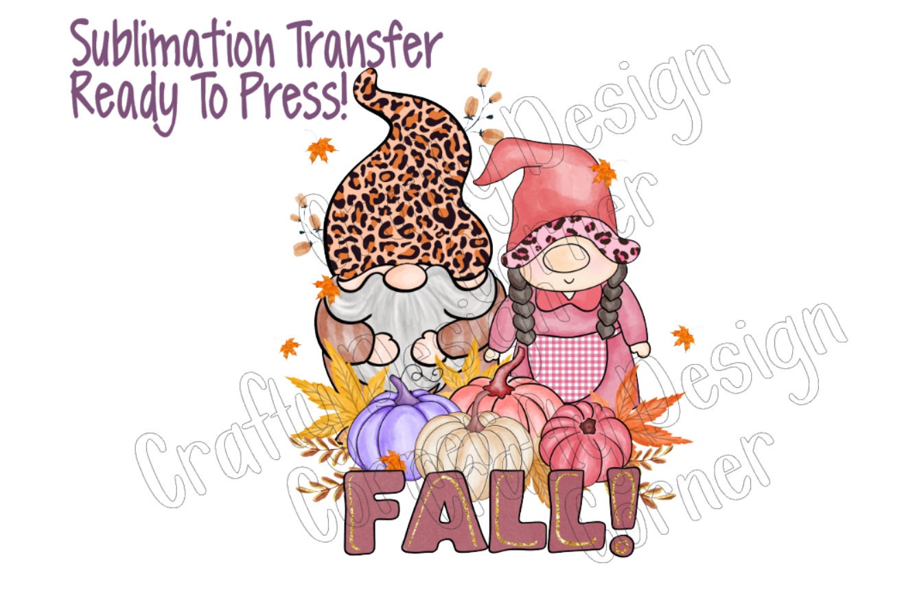 RTP Fall Gnome Couple Sublimation or clear Waterslide option