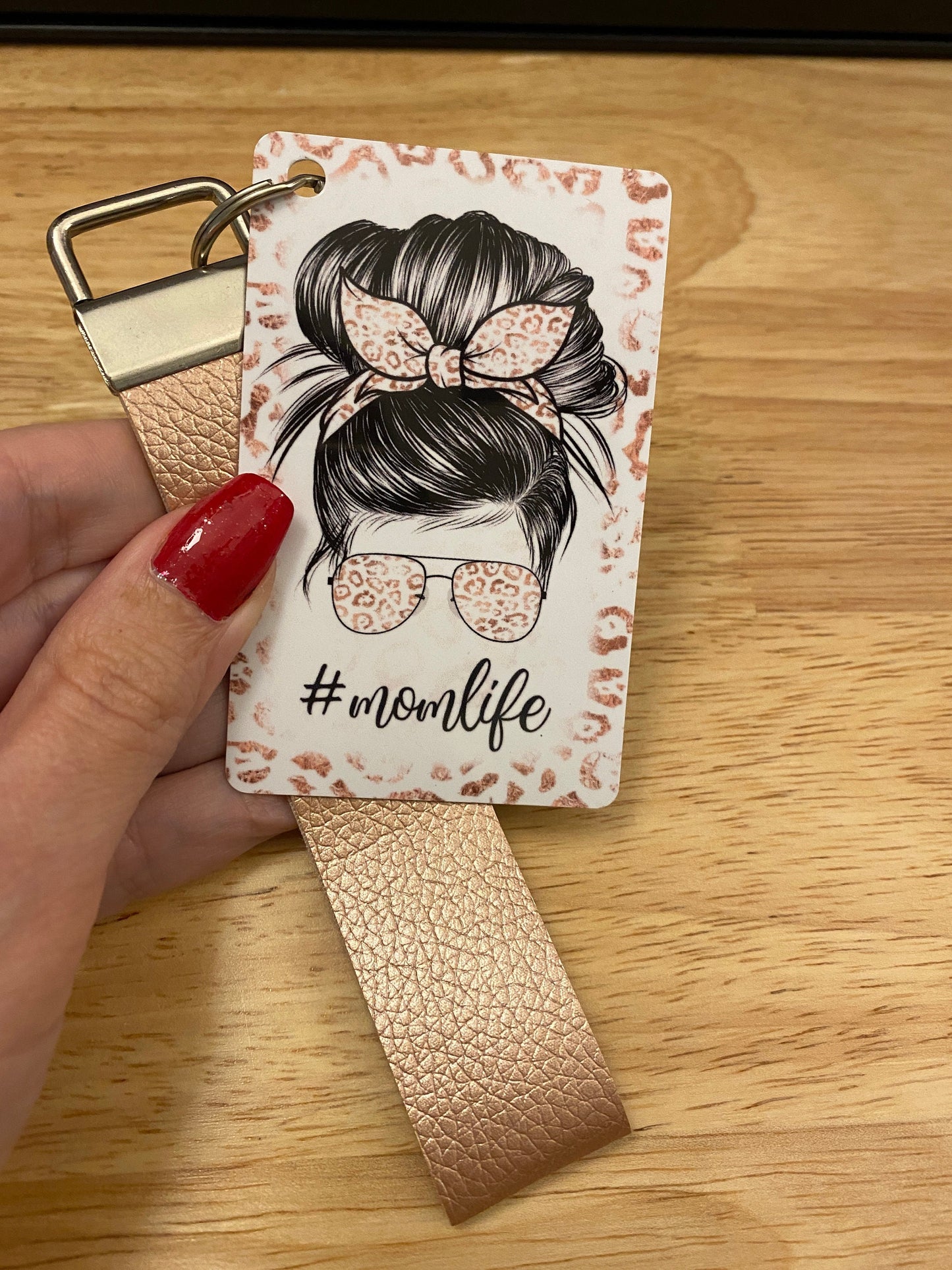 MomLife Key Chain with Faux Leather strap Double Sided