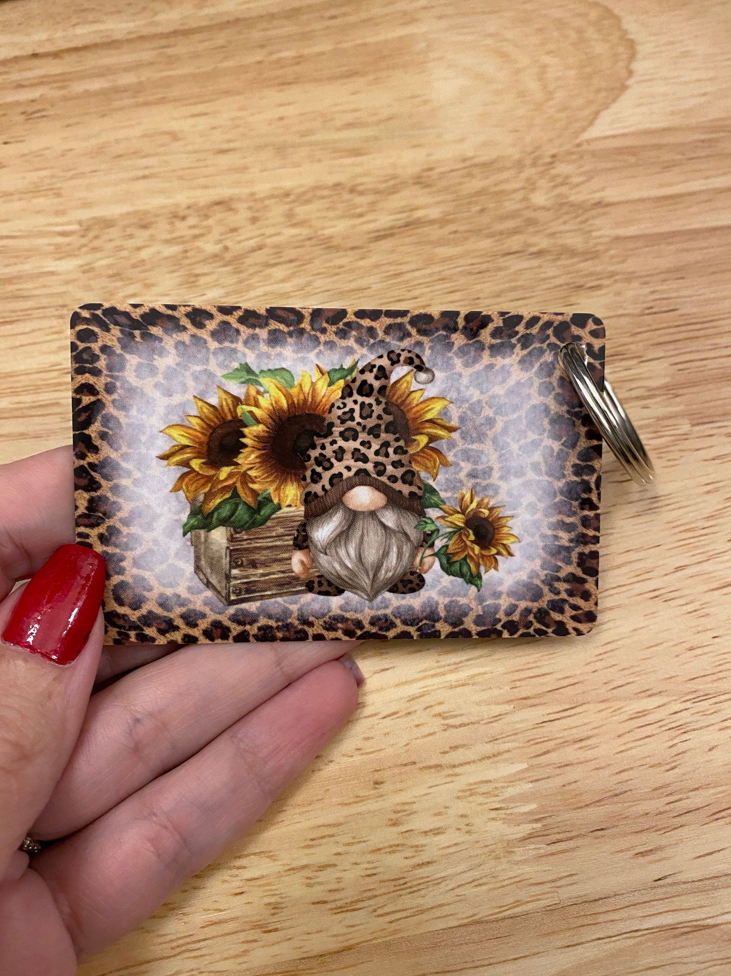 Gnome and Sunflowers Key Chain Double Sided