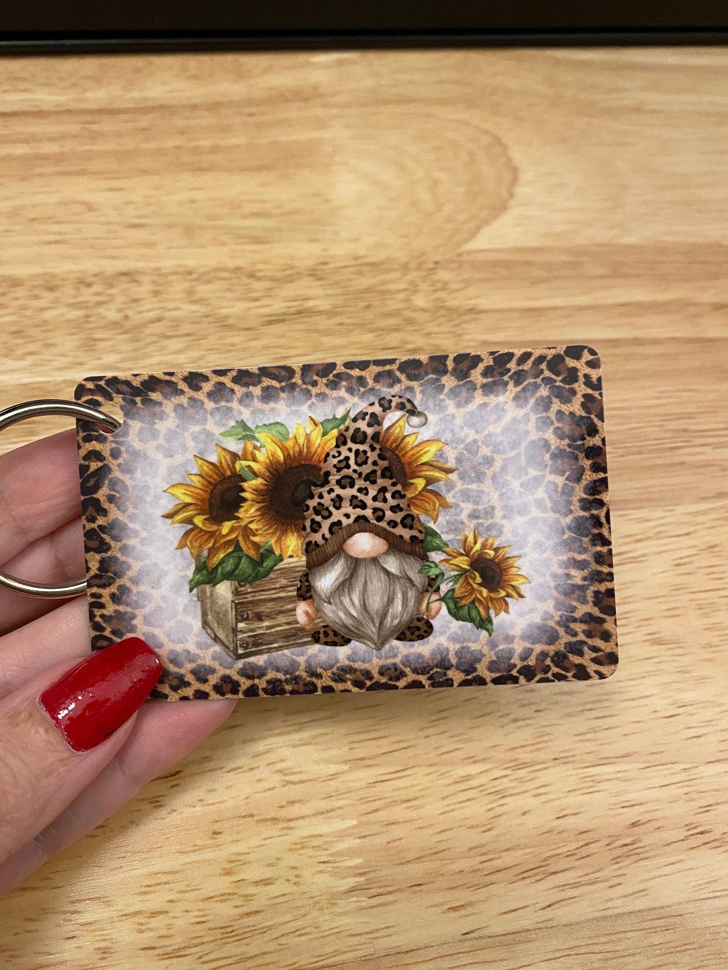 Gnome and Sunflowers Key Chain Double Sided