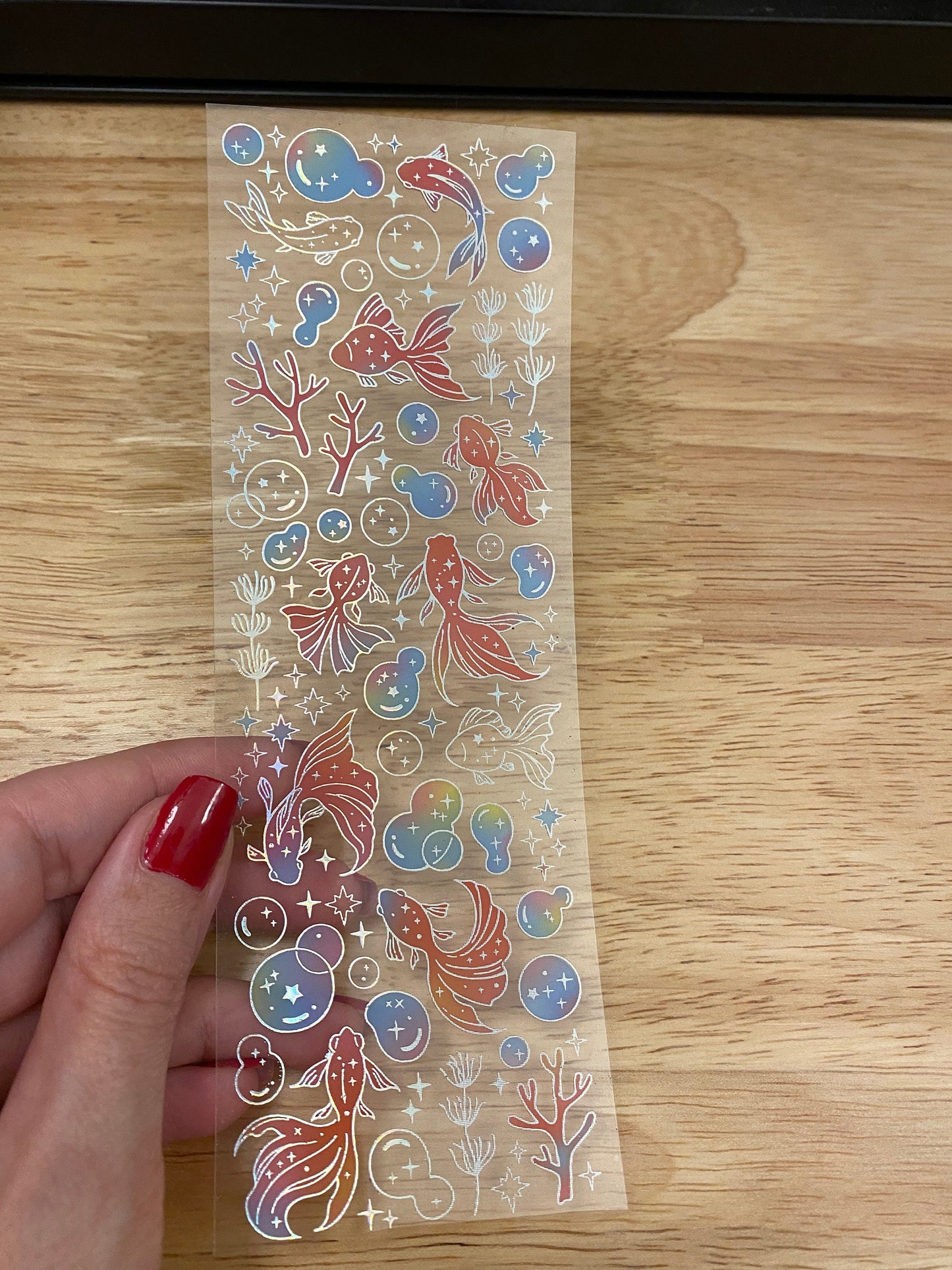 Holographic Clear Tape with Goldfish and bubbles with coral