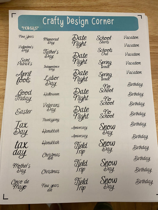 Calendar Stickers Sheet of 1" Monthly Holidays Sticker