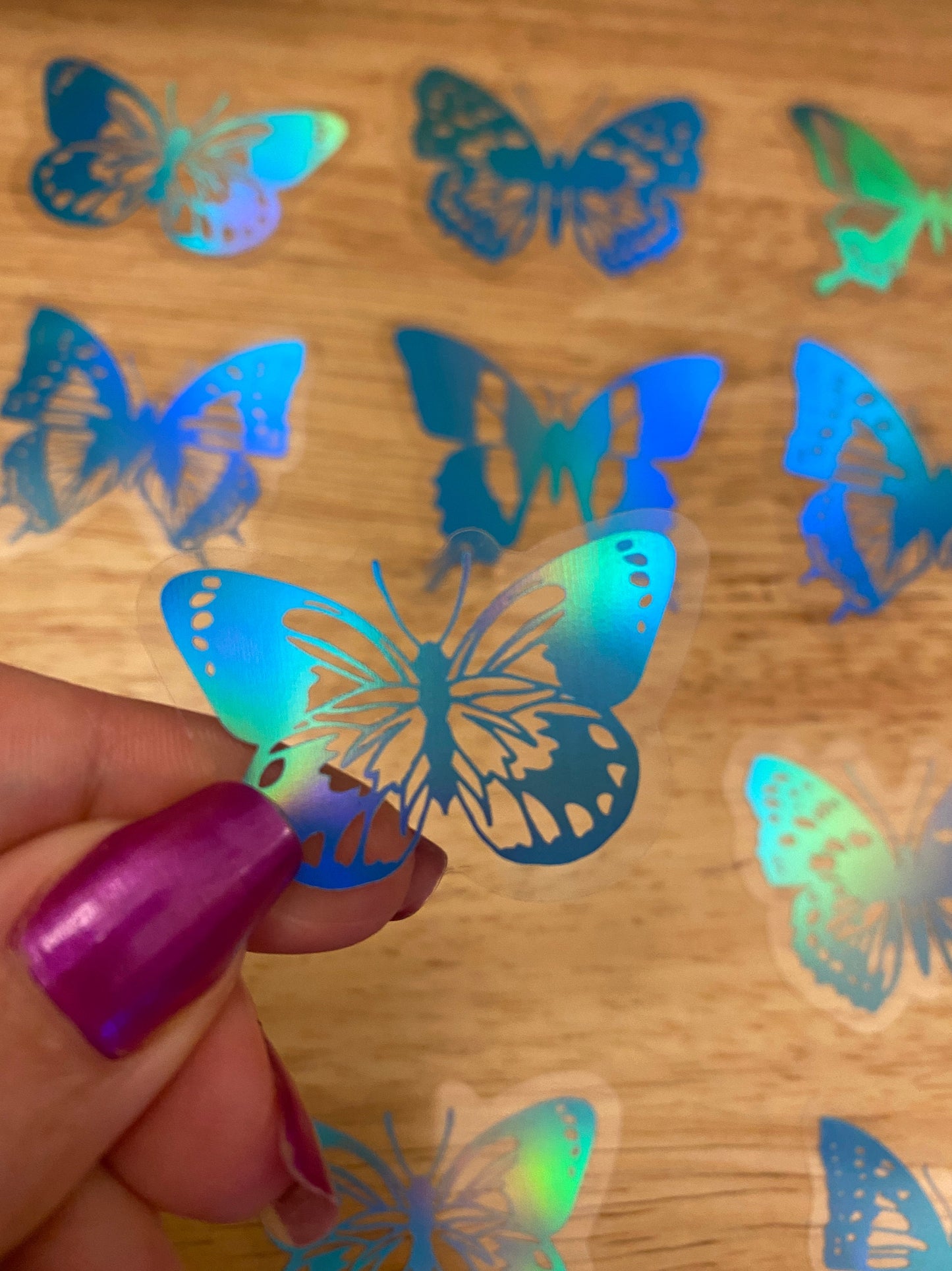 15 piece PET Clear Holographic Butterfly Stickers