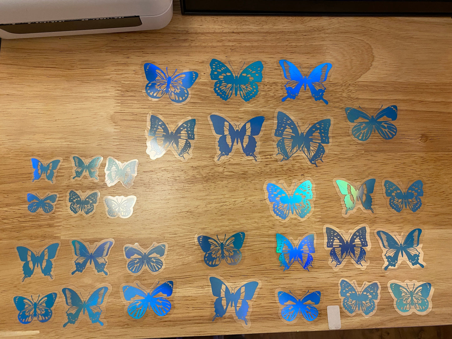 15 piece PET Clear Holographic Butterfly Stickers