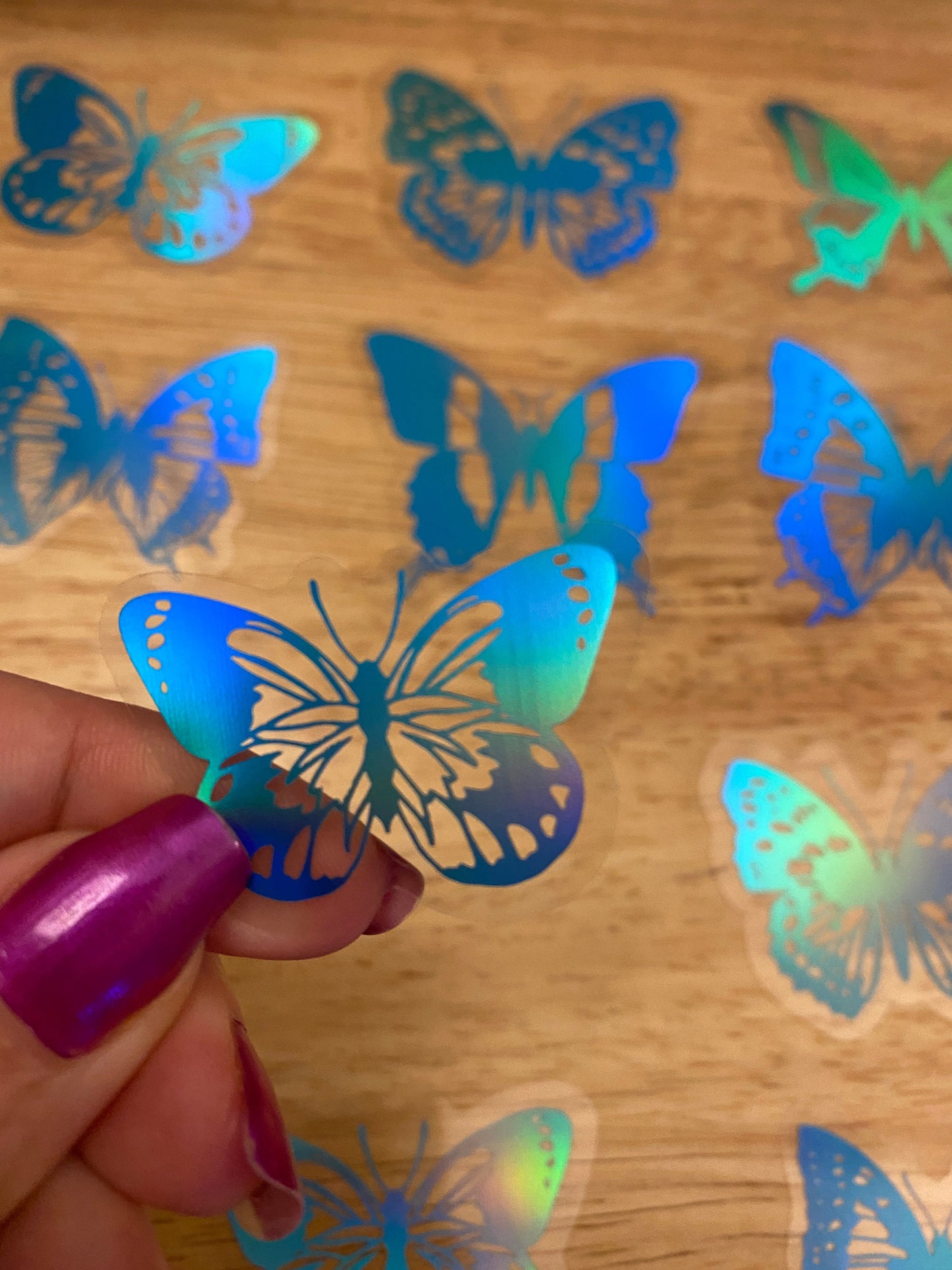 15 piece PET Clear Holographic Butterfly Stickers