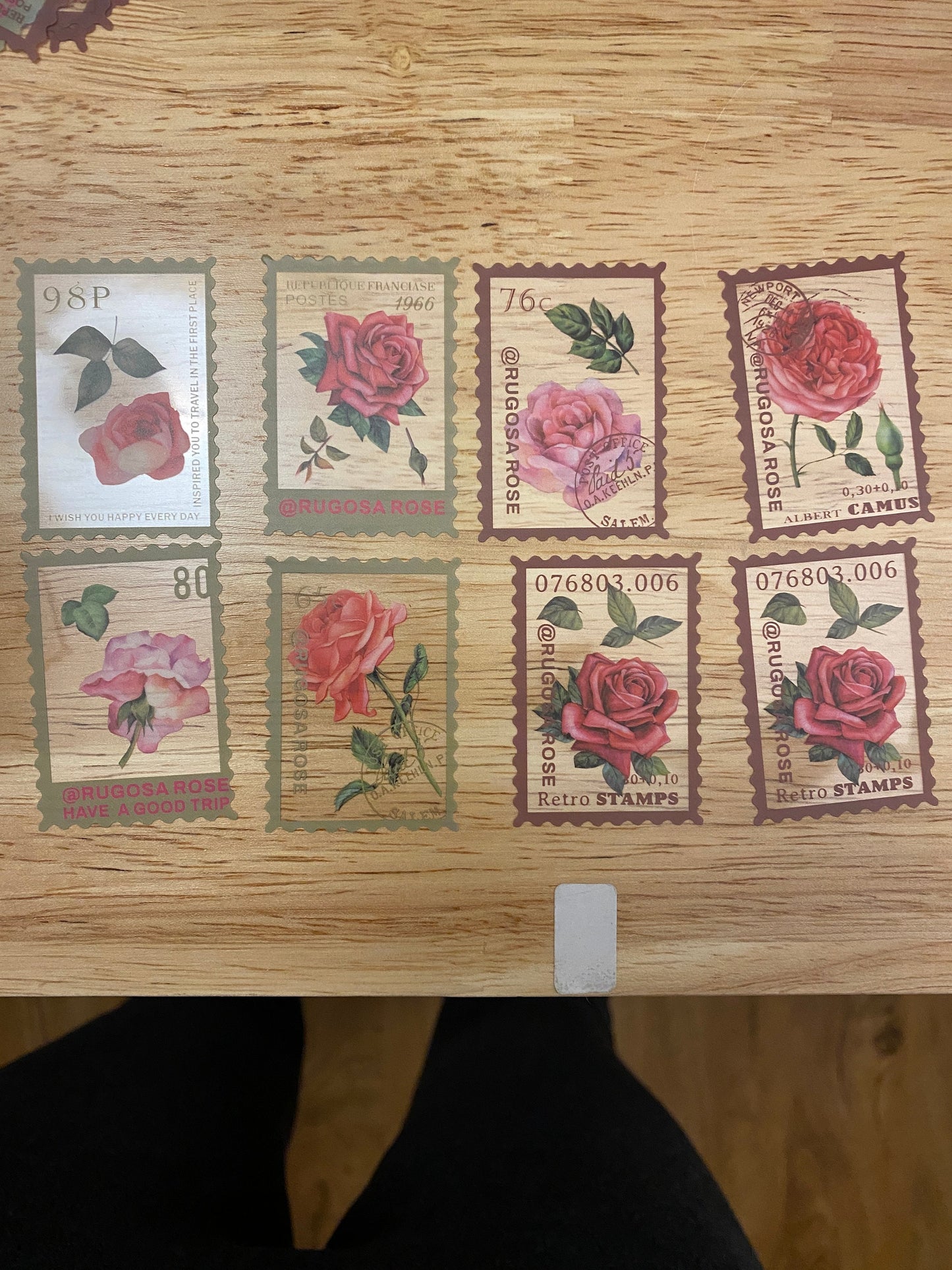 16 Rose Stamps,  PET Clear Rose Stamp Stickers, Adhesive Stickers, Pink Rose Stamps sticker