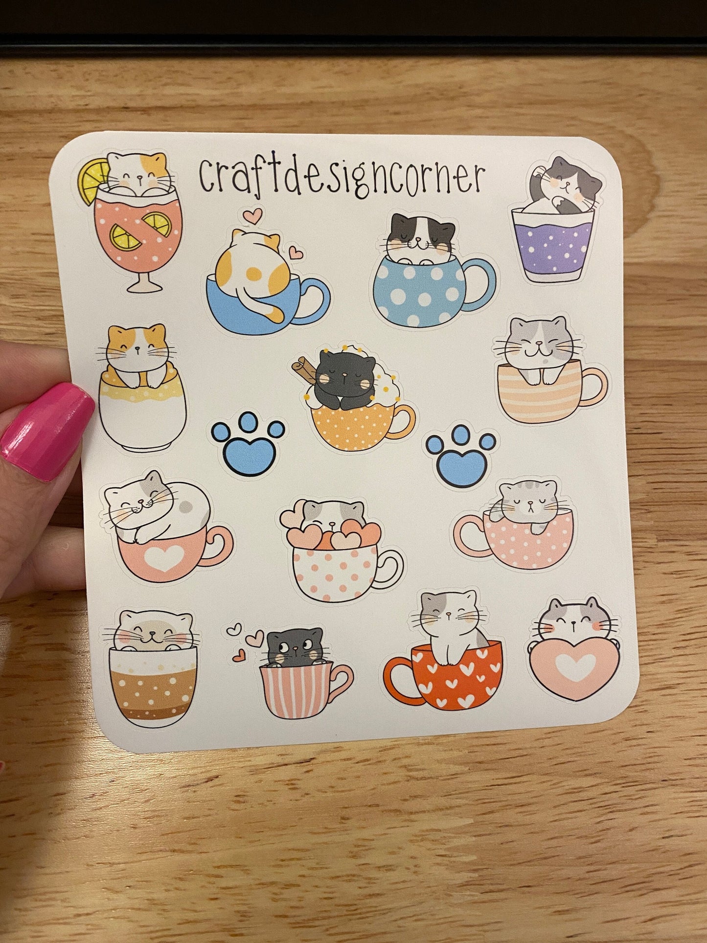 Sheet of Cute Teacup Cat Stickers, Cat Sticker sheet, Cat in tea cups sticker sheet, Cute Cat Sticker Sheet, tea cup cat stickers sheet