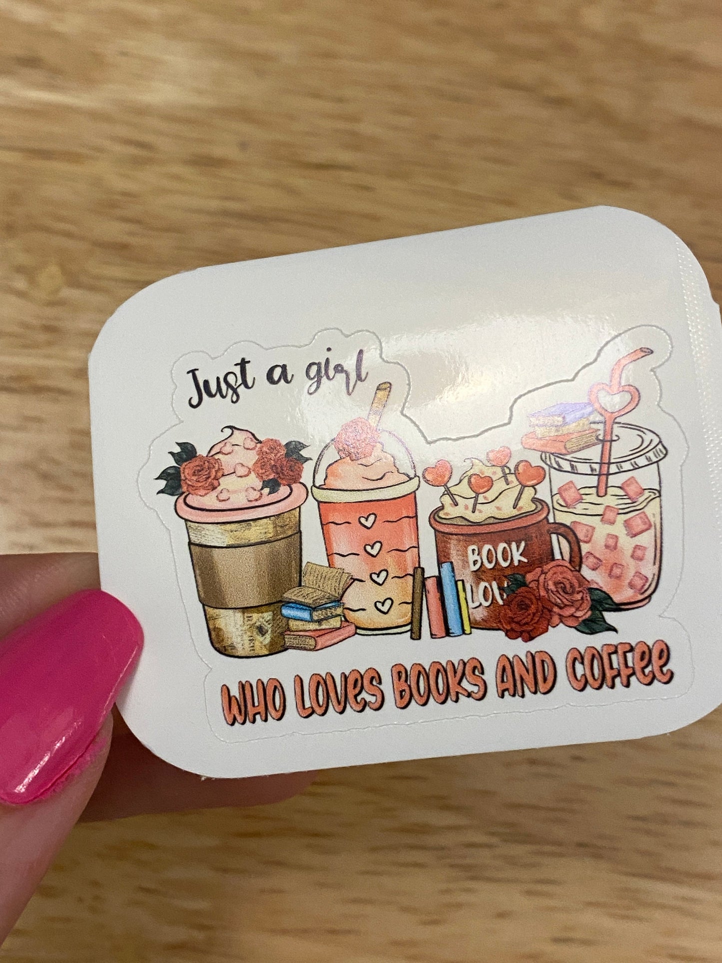 Just a Girl who loves Books and Coffee Sticker, Cute Books and Coffee sticker, Coffee Cup, Drink Coffee, Love Books and Coffee sticker