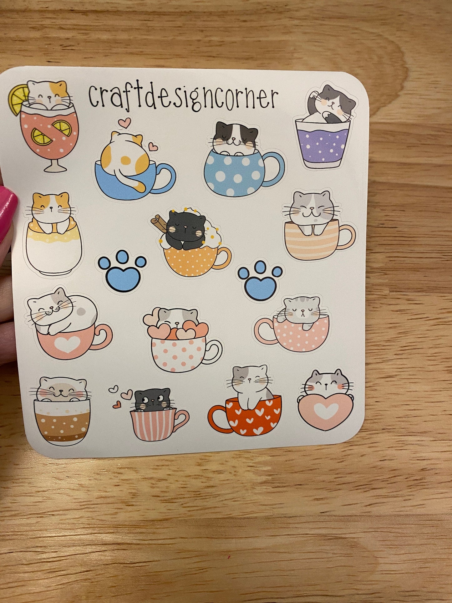 Sheet of Cute Teacup Cat Stickers, Cat Sticker sheet, Cat in tea cups sticker sheet, Cute Cat Sticker Sheet, tea cup cat stickers sheet