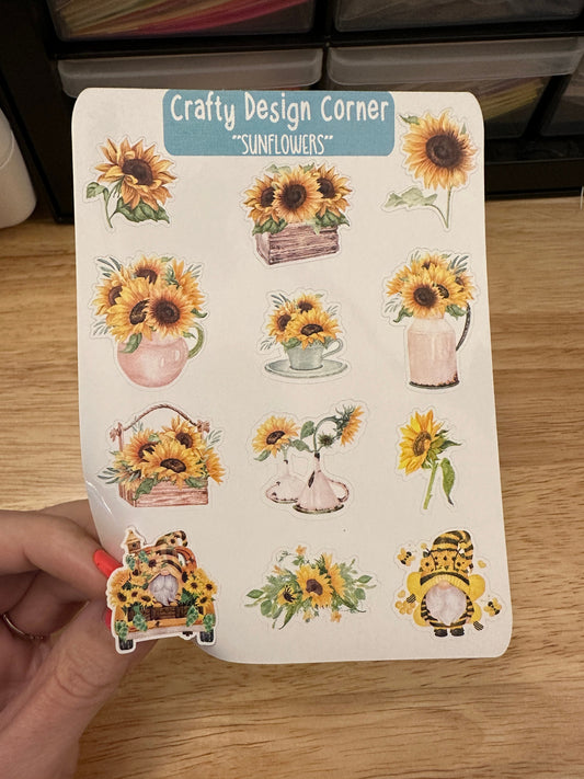 Gnome Sunflower Bouquet Planner STICKER