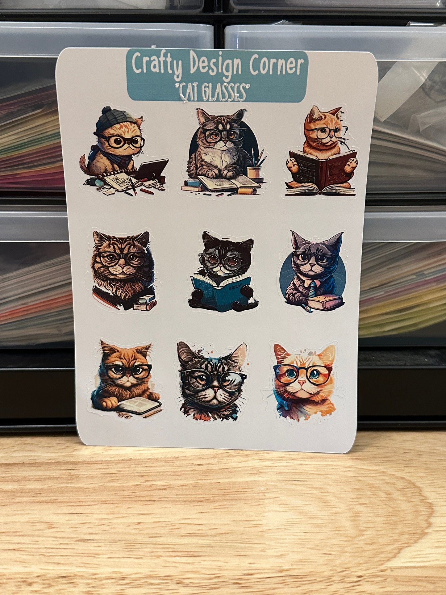 Cat with Glasses and books Planner STICKER, Cute Cat with books Planner Sticker, Glasses and Cats Stickers, Cat Likes books