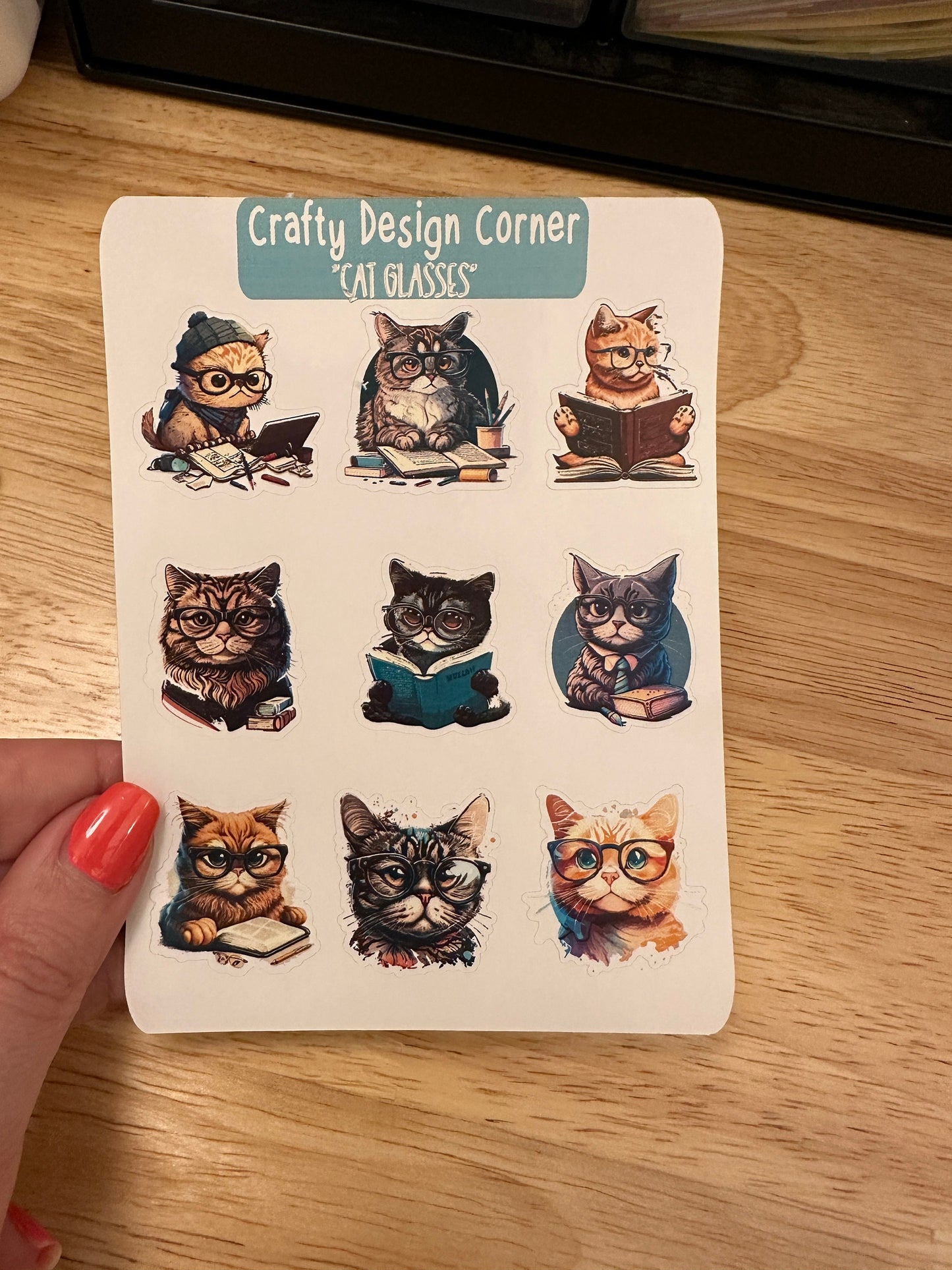 Cat with Glasses and books Planner STICKER, Cute Cat with books Planner Sticker, Glasses and Cats Stickers, Cat Likes books