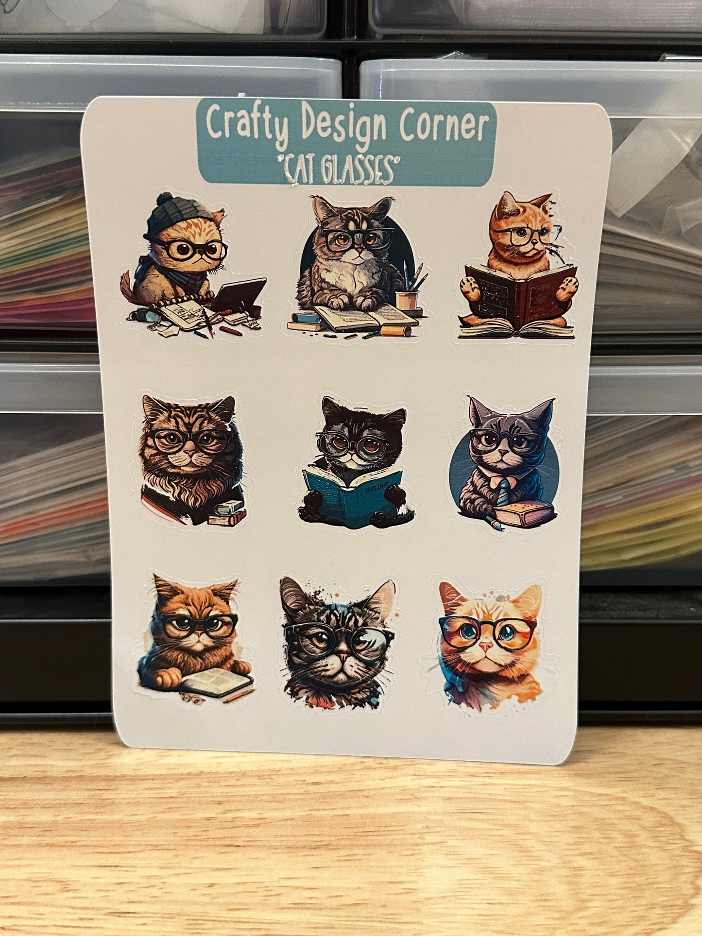 Cat with Glasses and books Planner STICKER, Cute Cat with books Planner Sticker, Glasses and Cats Stickers, Cat Likes books