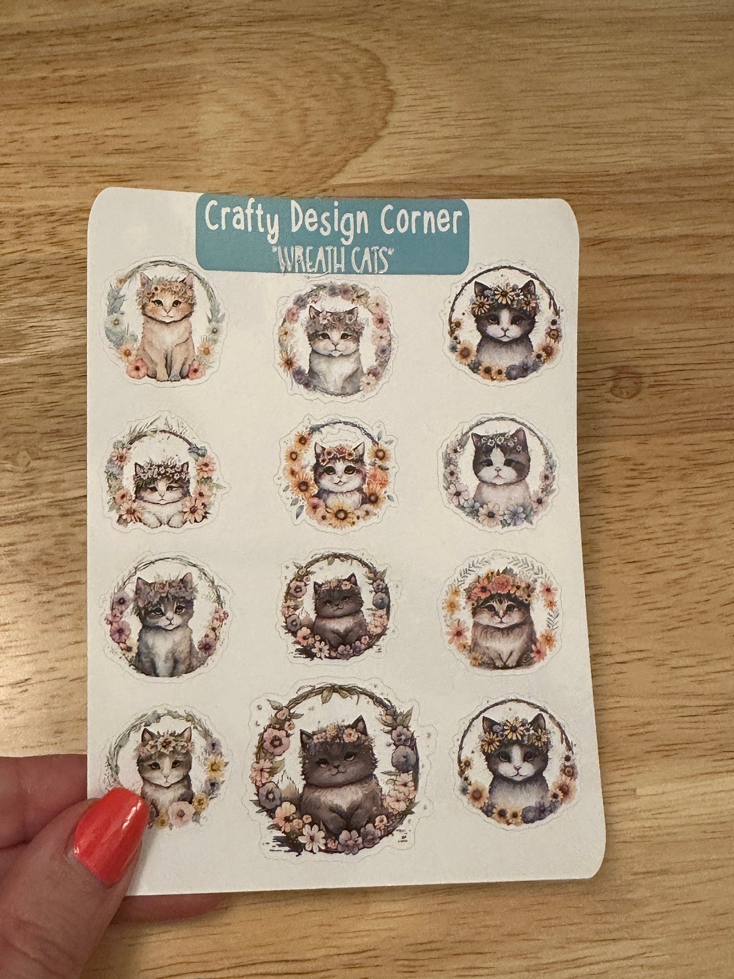 Wreath Kitties Planner Sticker sheet, Cute Cat with flowersr Sticker, Cats in Wreath Stickers