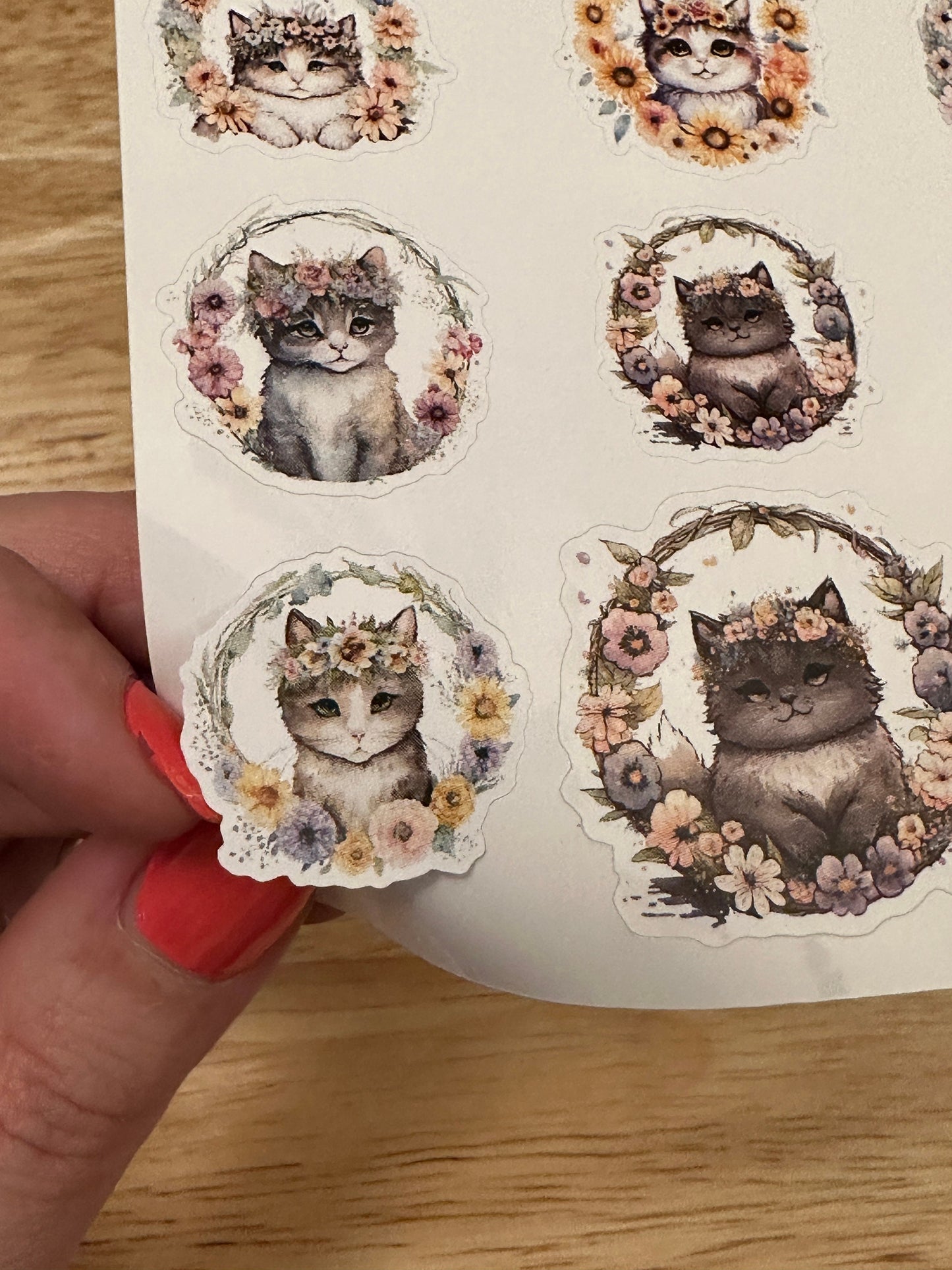 Wreath Kitties Planner Sticker sheet, Cute Cat with flowersr Sticker, Cats in Wreath Stickers