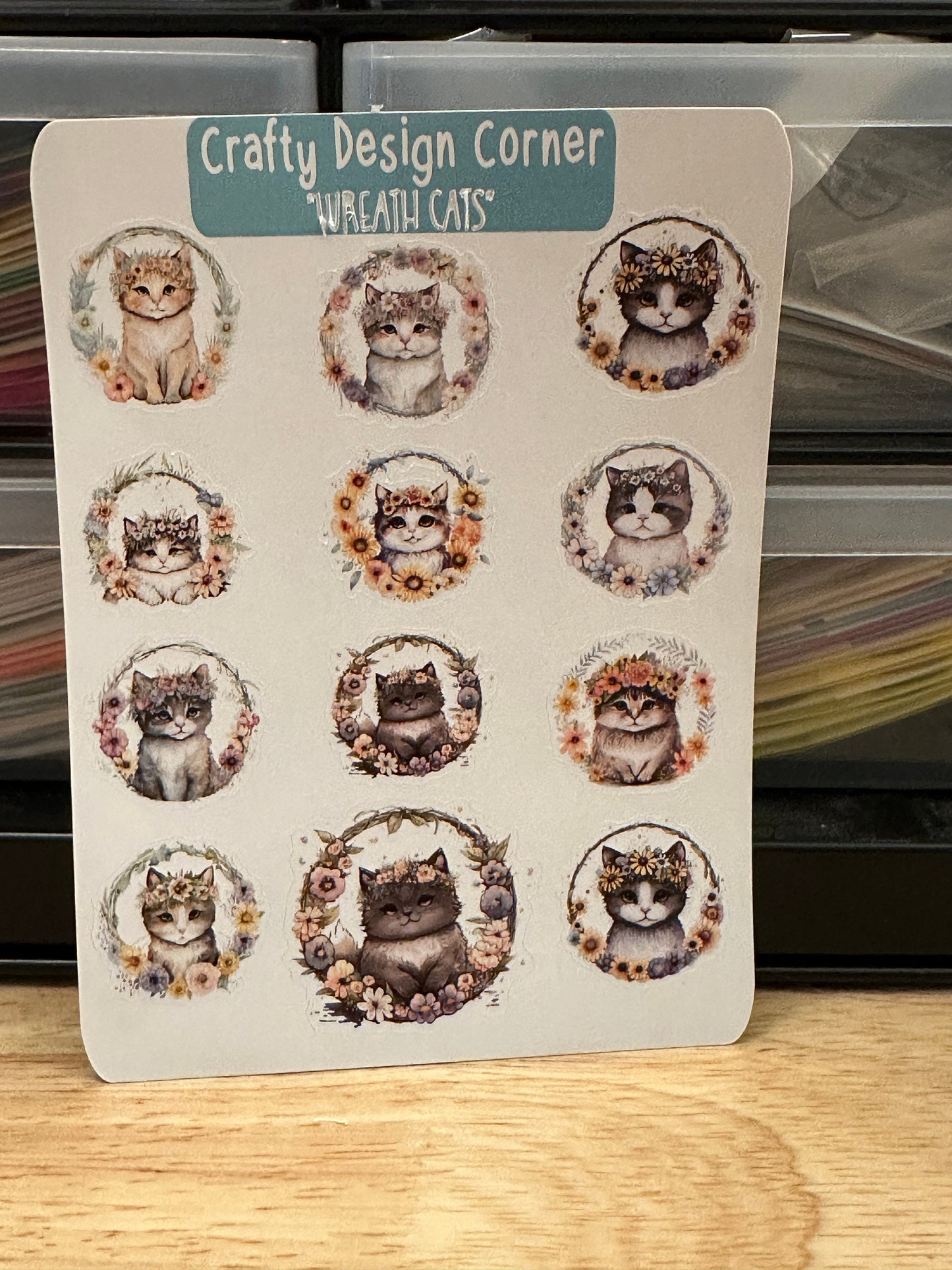 Wreath Kitties Planner Sticker sheet, Cute Cat with flowersr Sticker, Cats in Wreath Stickers