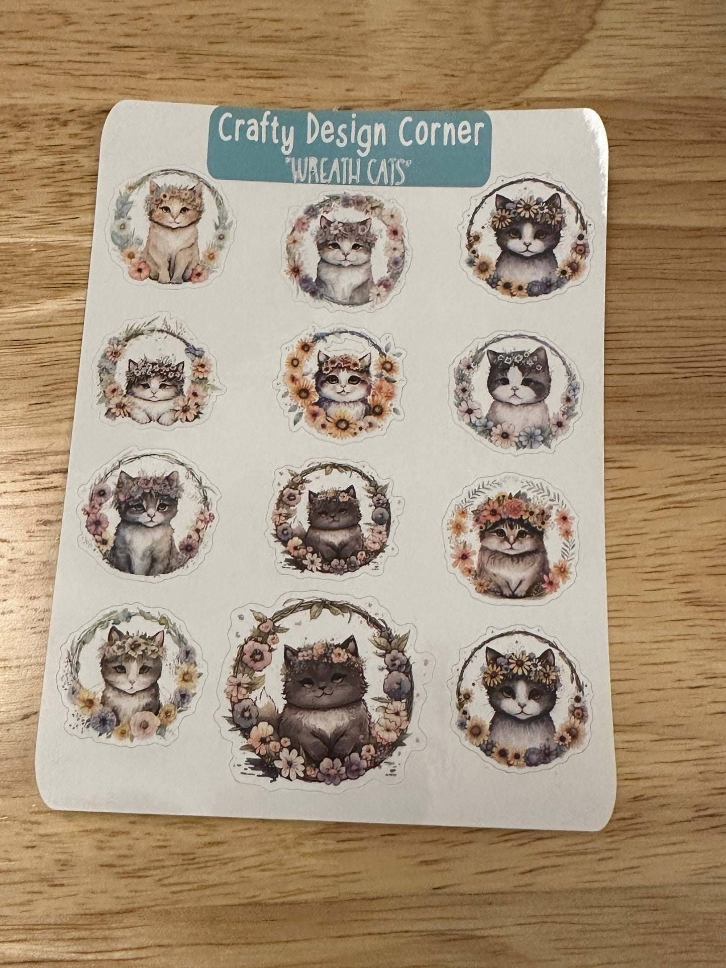 Wreath Kitties Planner Sticker sheet, Cute Cat with flowersr Sticker, Cats in Wreath Stickers