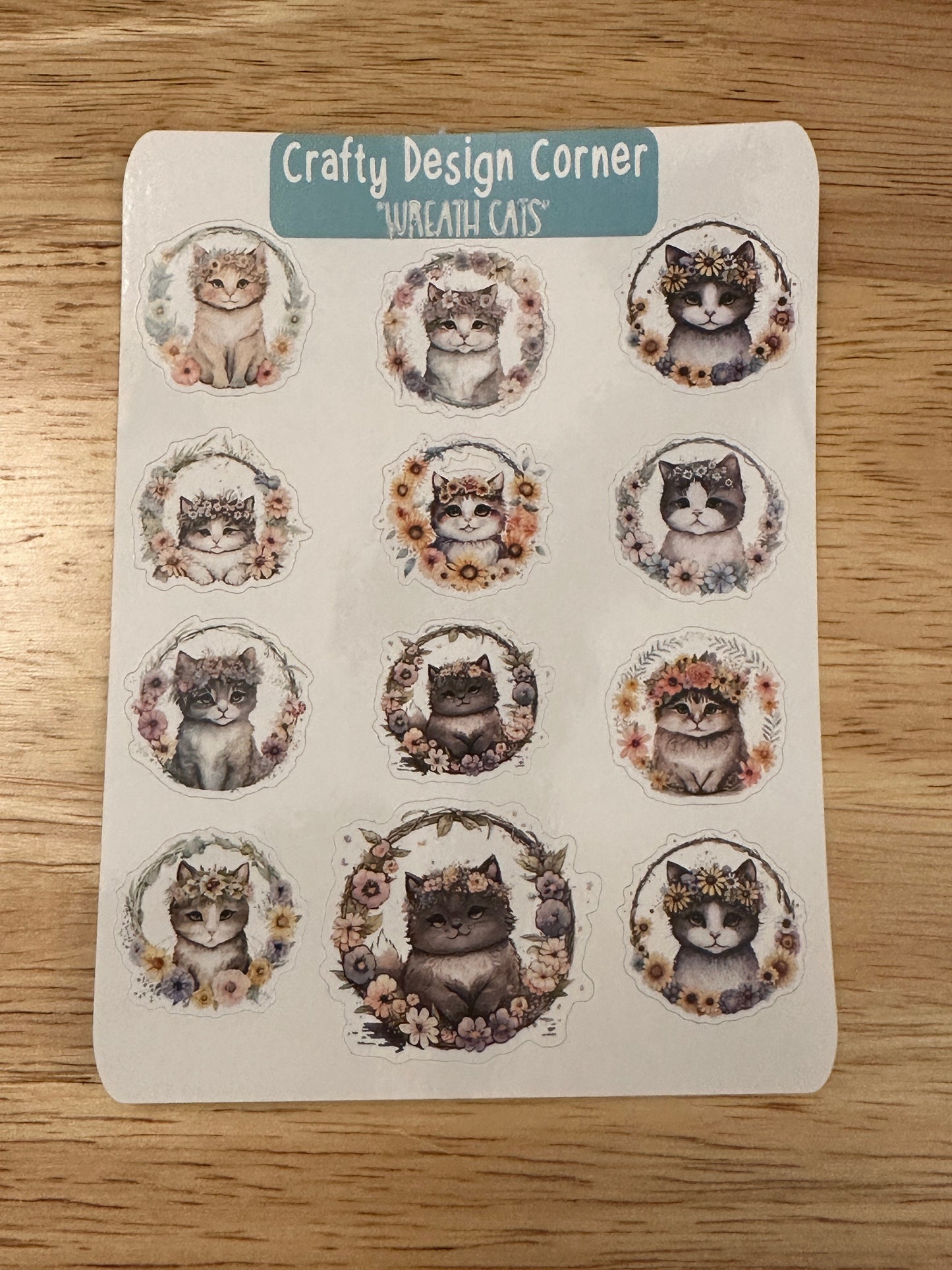 Wreath Kitties Planner Sticker sheet, Cute Cat with flowersr Sticker, Cats in Wreath Stickers