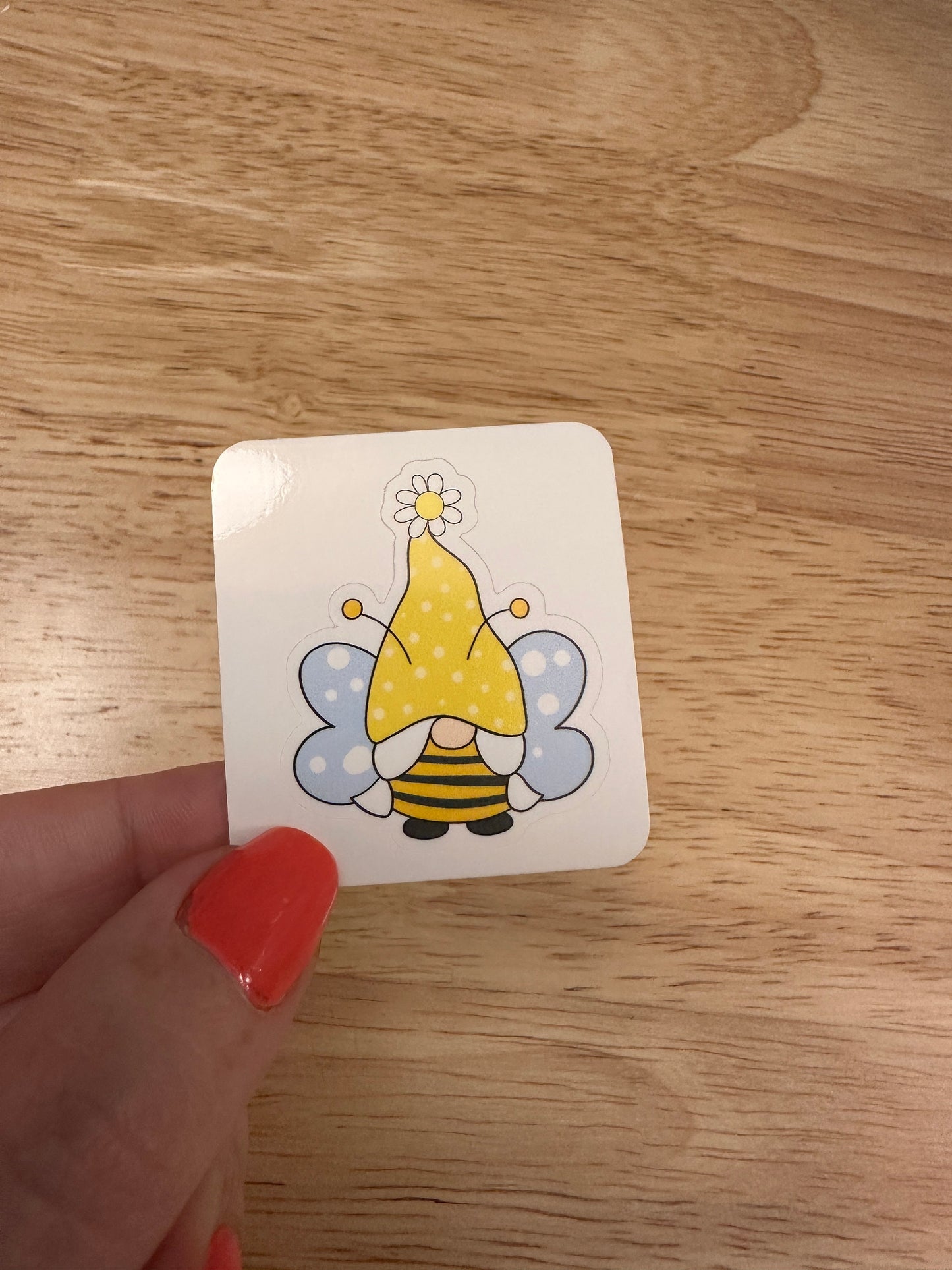 Pigtails Bee Gnome with Daisy Sticker, Daisy with Gnome Sticker, Gnome and Flowers Sticker, Cute Gnome with Bee outfit