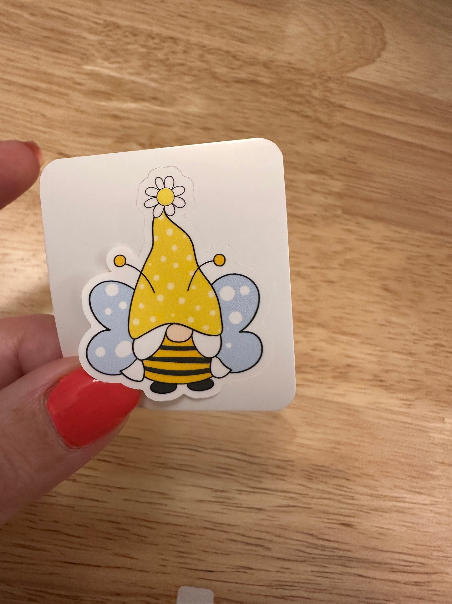 Pigtails Bee Gnome with Daisy Sticker, Daisy with Gnome Sticker, Gnome and Flowers Sticker, Cute Gnome with Bee outfit