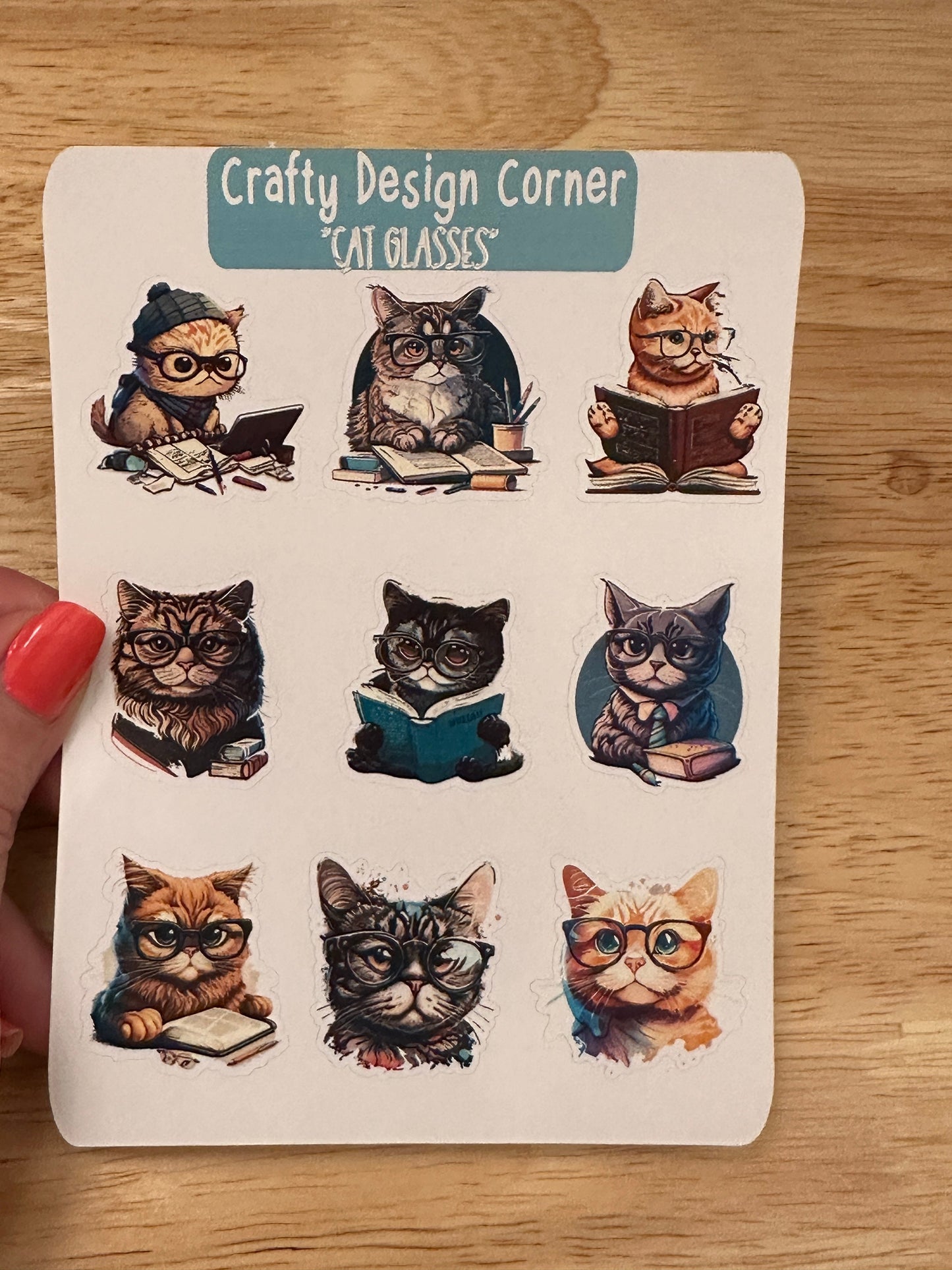 Cat with Glasses and books Planner STICKER, Cute Cat with books Planner Sticker, Glasses and Cats Stickers, Cat Likes books