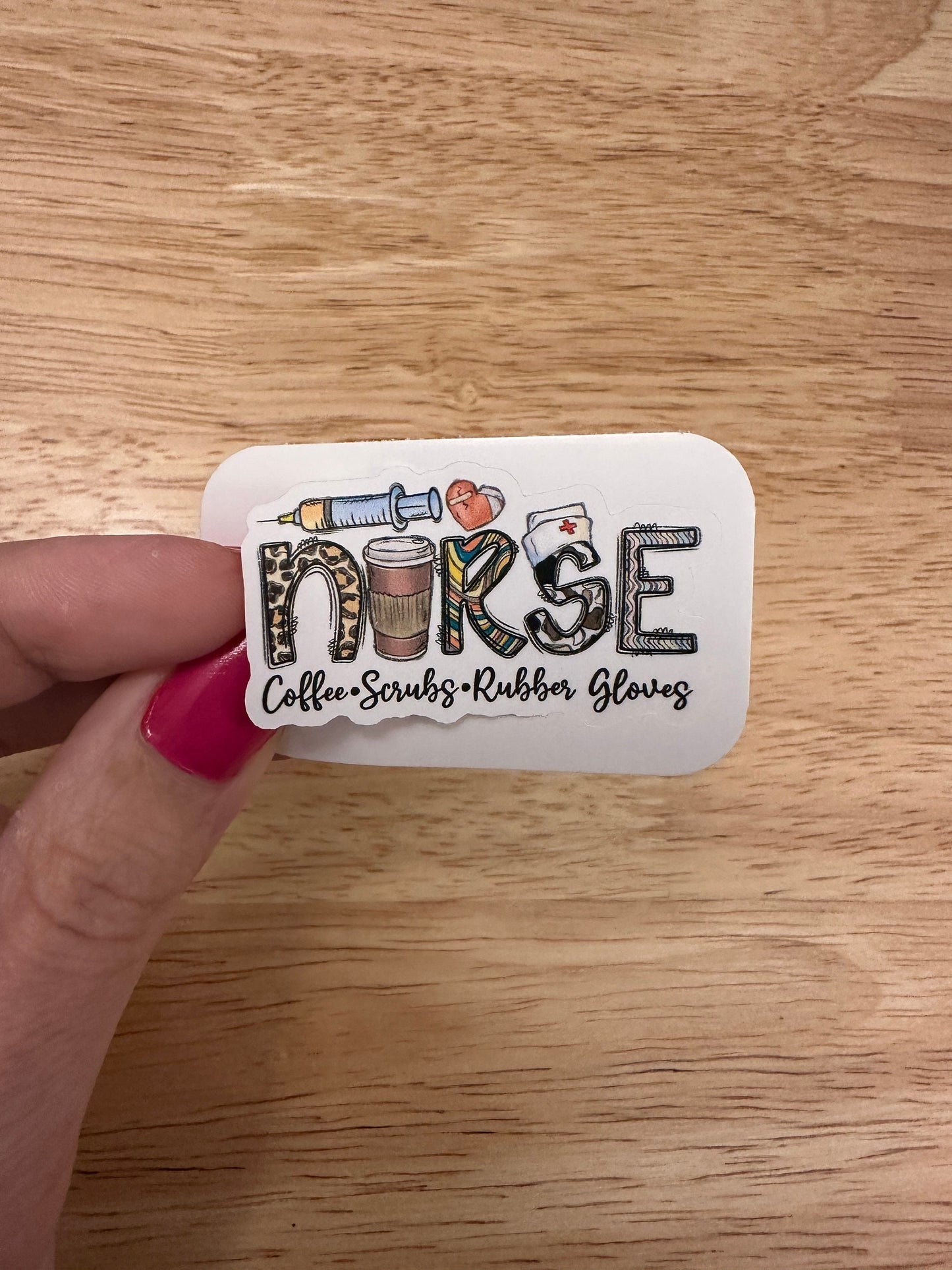 Set of 4 Nurse Stickers, Love Nurse Life sticker, Nursing inmt heart sticker, Peace Love Nursing sticker, Coffee Scrubs Rubber Gloves Sticke