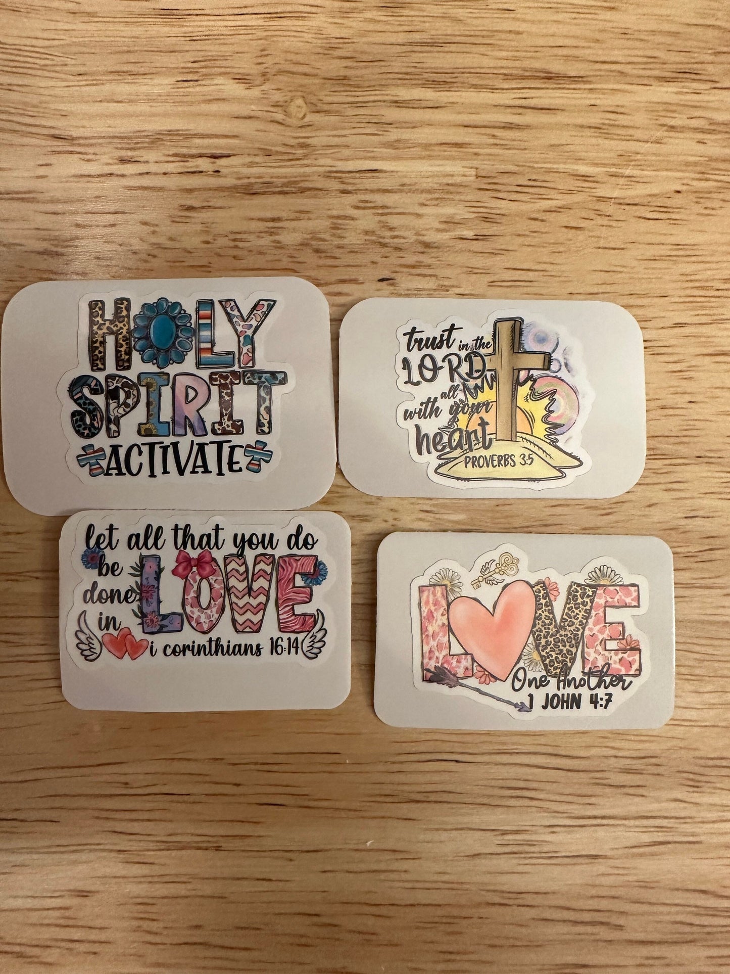 Set of 4 Christian Stickers, Holy Spirit Activate, love sticker, biblical stickers