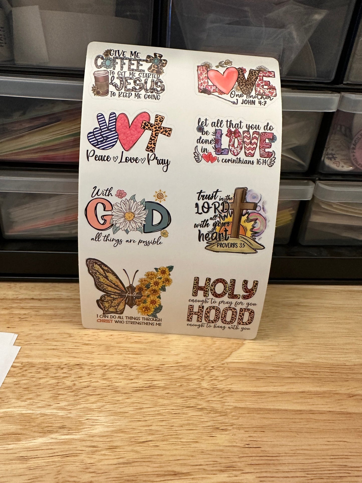 BOPP Sheet of Christian Stickers 2.2", Godly Stickers, Bibilical Stickers, Flowers on christian stickers