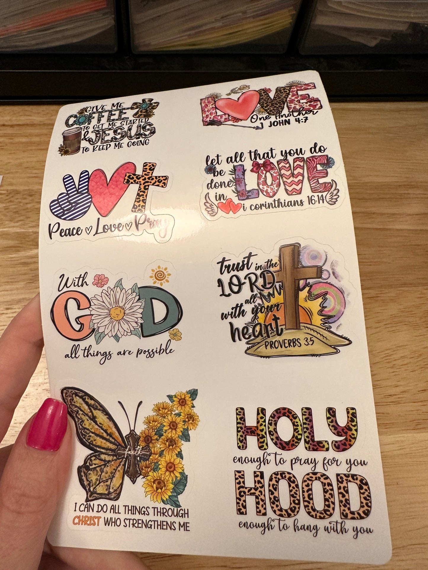 BOPP Sheet of Christian Stickers 2.2", Godly Stickers, Bibilical Stickers, Flowers on christian stickers