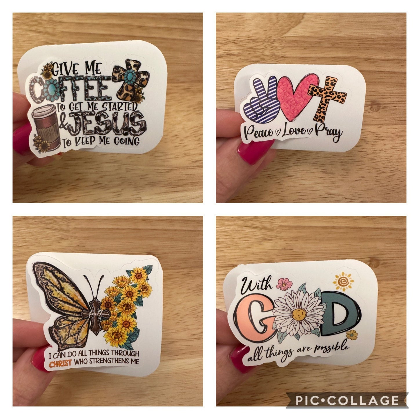 Pack of 4 Christian Stickers, I can do all things through Christ who strengthens me, with God all things are possible, biblical stickers