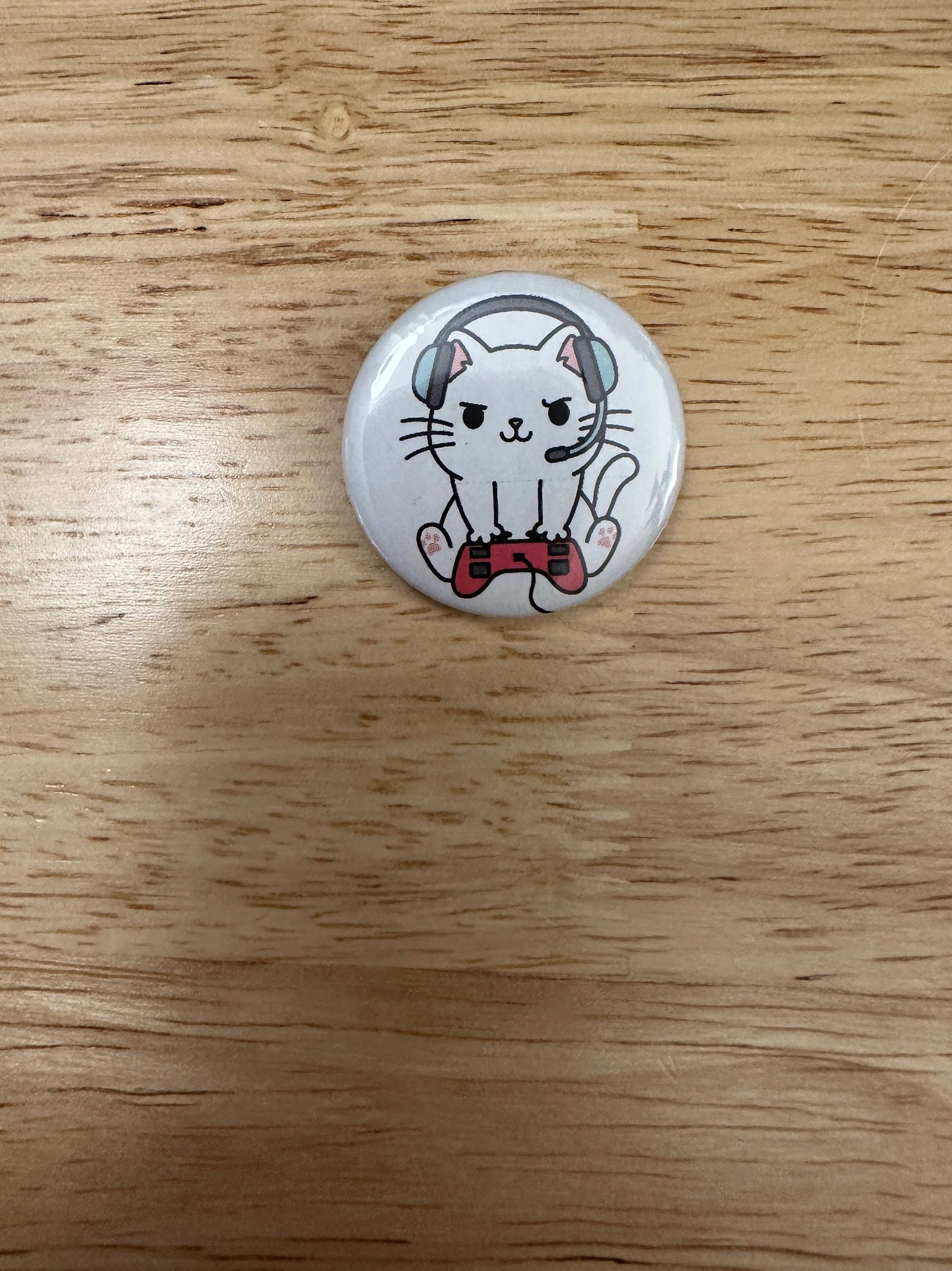 Gaming Cat 2.25" Button Pins or 1.25" Button options, Back Pack Decoration, Cat Pin, Cat designed pinback, Cat gamer pin