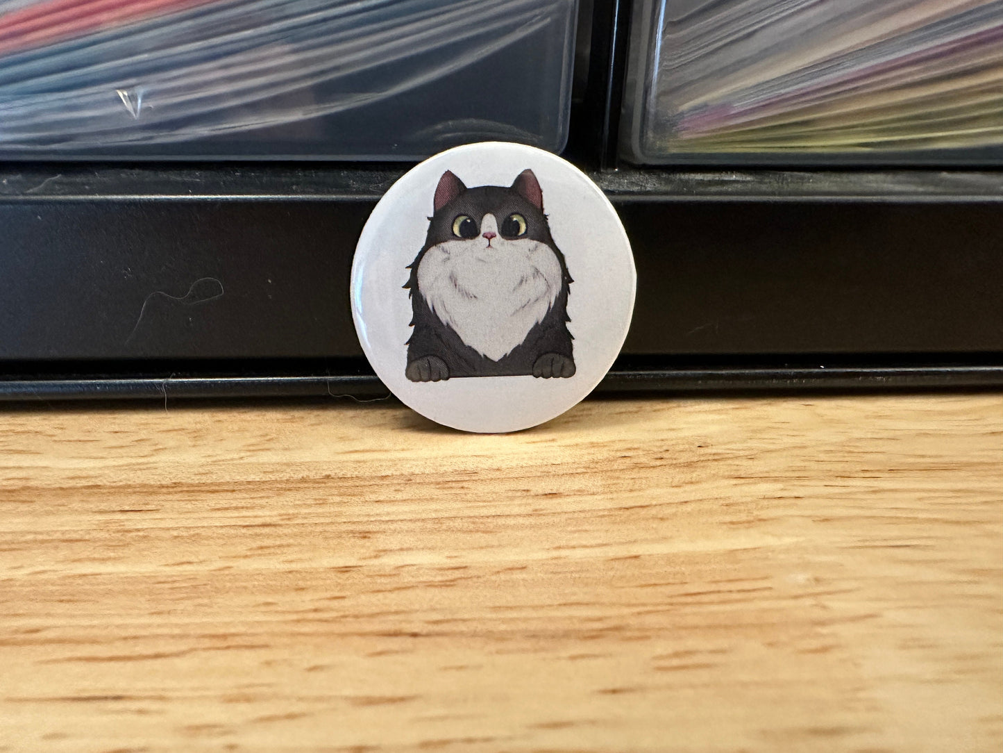 Tuxedo Cat 2.25" Button Pins or 1.25" Button options, Back Pack Decoration, Cat Pin, Cat designed pinback, Grey Tux Cat, Grey and white cat