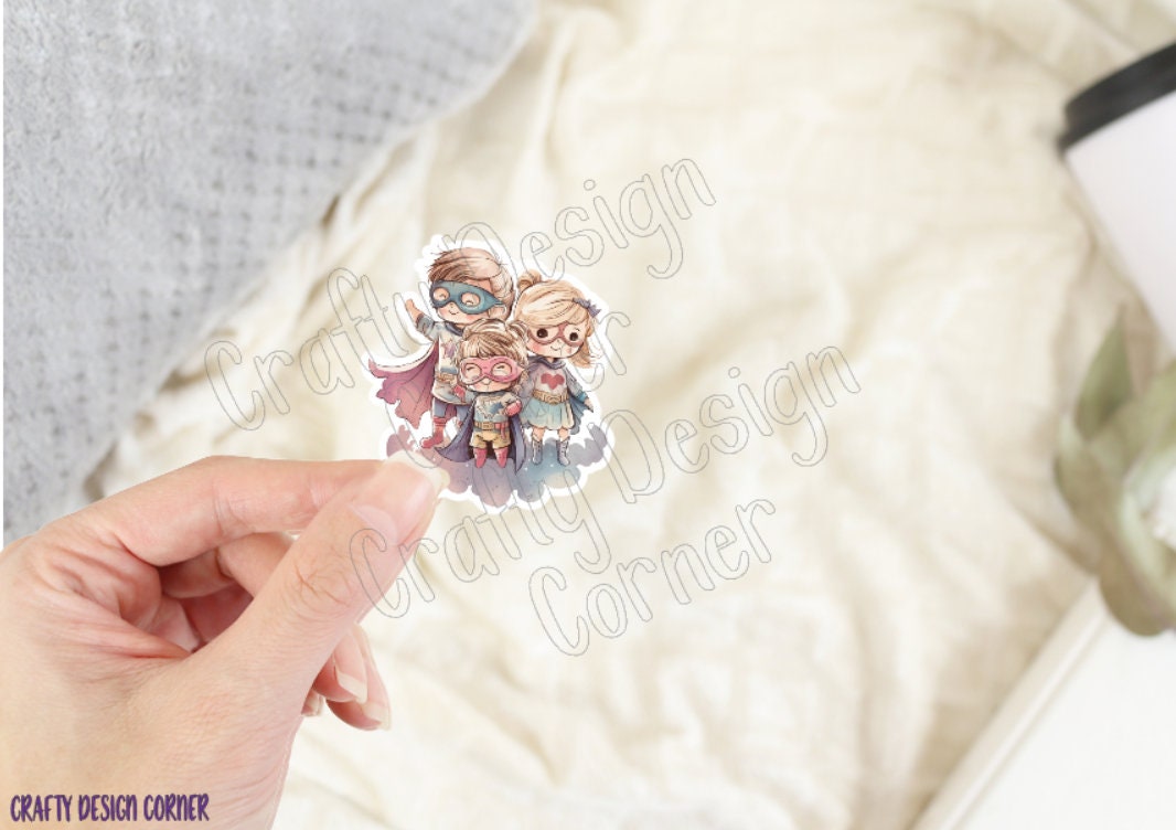 Hero Family Sticker, Cute Family of Heros sticker, Halographic option