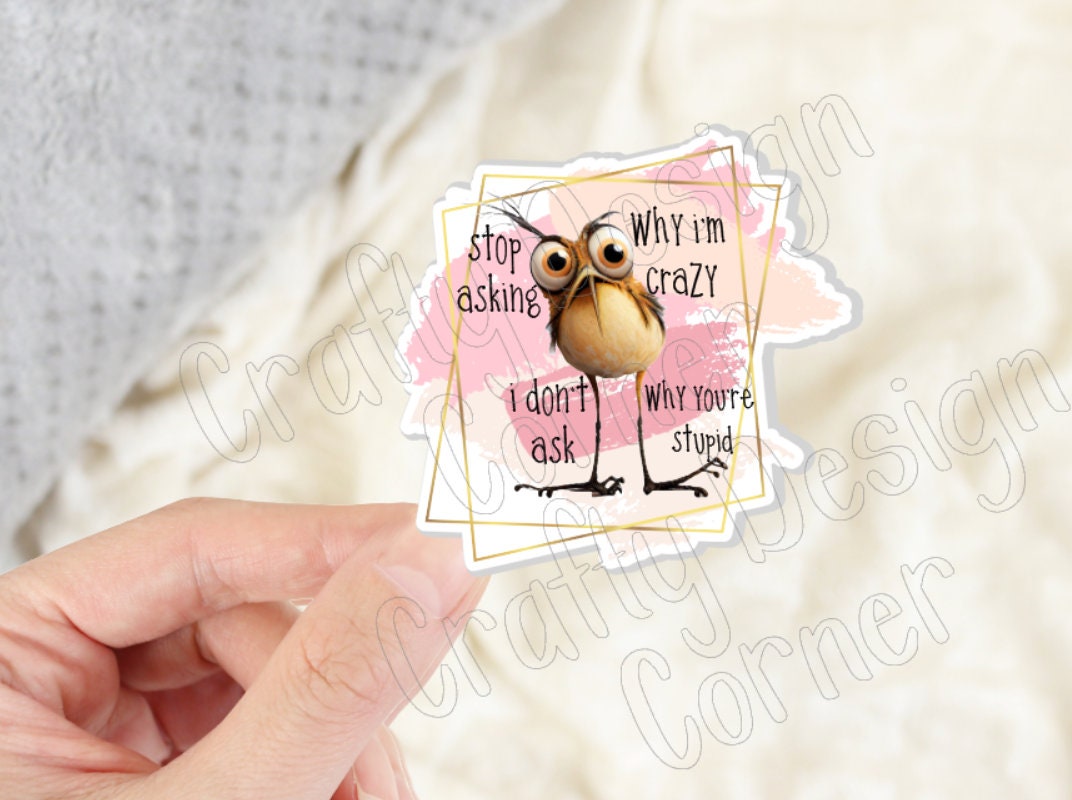 Stop Asking Why I'm Crazy I don't Ask Why You're Stupid STICKER, Halographic option, Crazy Chicken Sticker