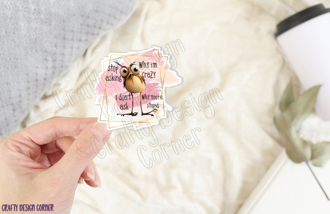 Stop Asking Why I'm Crazy I don't Ask Why You're Stupid STICKER, Halographic option, Crazy Chicken Sticker