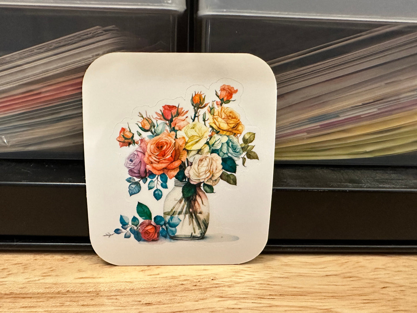 Set of 2 Rose Vases Stickers, Multi colored Rose Stickers, Bundle of two roses vase stickers, BOPP Label Paper