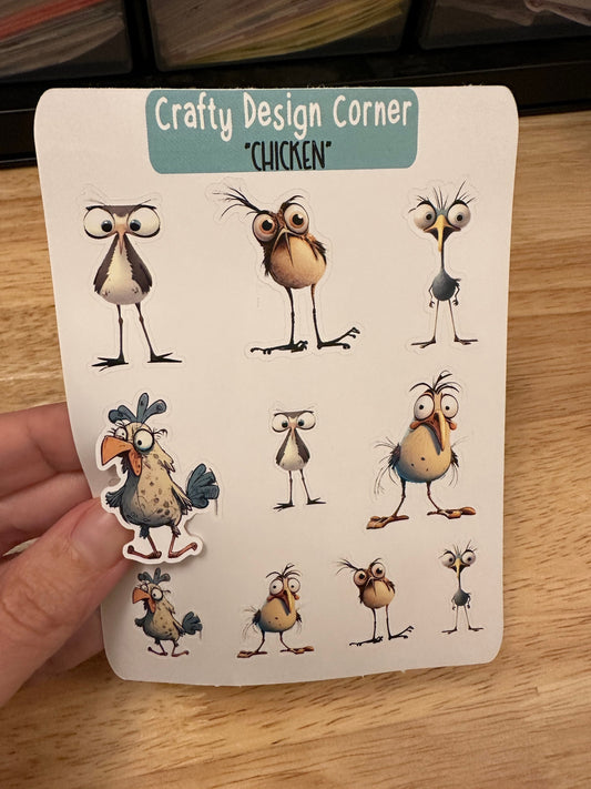 1.5" Crazy Chicken Sticker sheet, Chicken sheet, Crazy Eyed Chicken Sheet Stickers