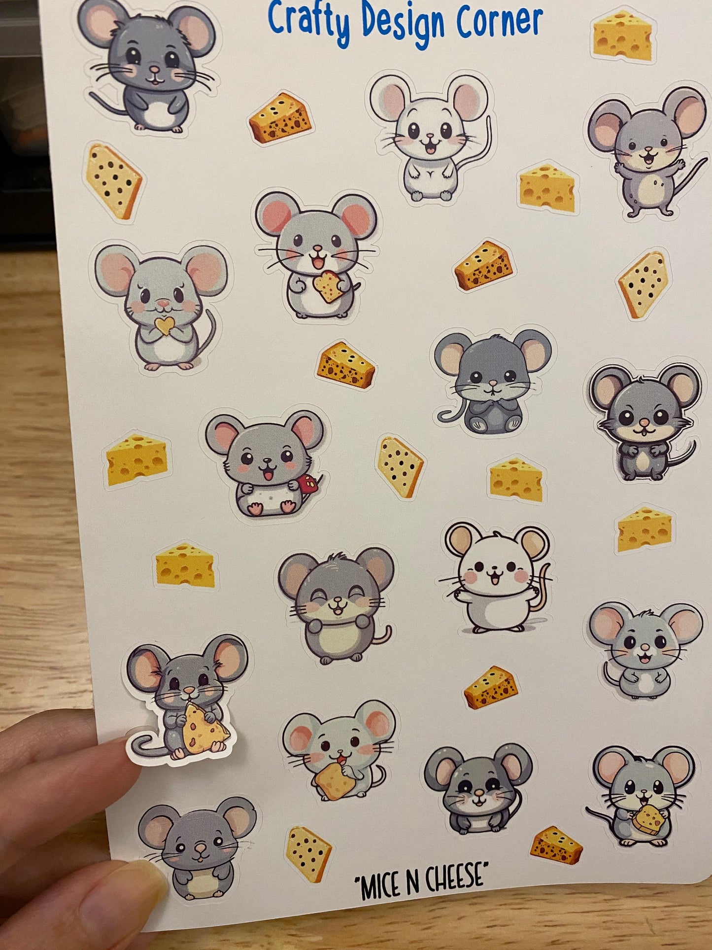 16 Mice Sticker Sheet with cheese, cute mice with cheese, Kawaii mice sticker sheet