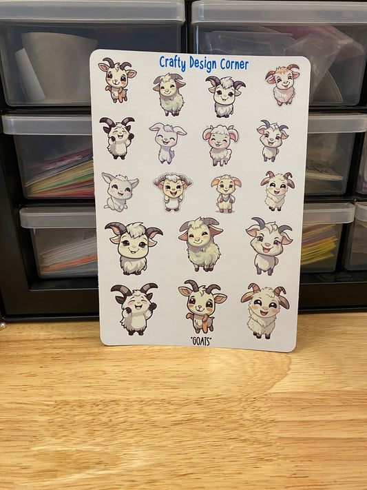 18 Goat Stickers Sheet, Cute Goats, Kawaii Goat sticker sheet