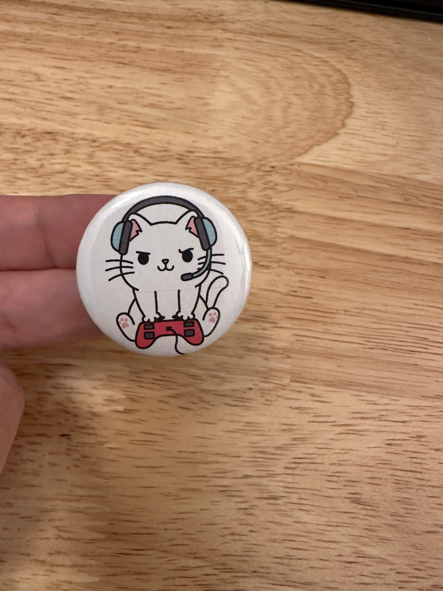 Gaming Cat 2.25" Button Pins or 1.25" Button options, Back Pack Decoration, Cat Pin, Cat designed pinback, Cat gamer pin