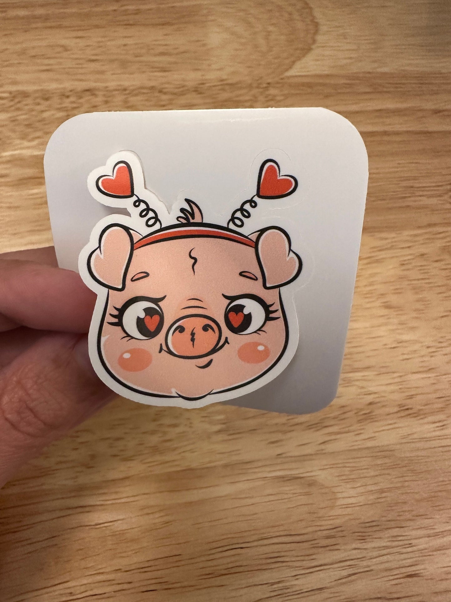 Cute Pig with hearts STICKER, Cute Pig with paws sticker, Laptop sticker, Halographic option, Pig with headband