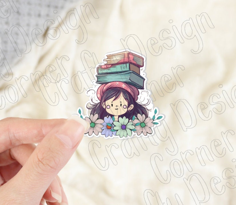 Bundle of Book Lovers Sticker Set BOPP, Books Sticker, Lady with books Stickers, Books and flowers stickers, book set of stickers