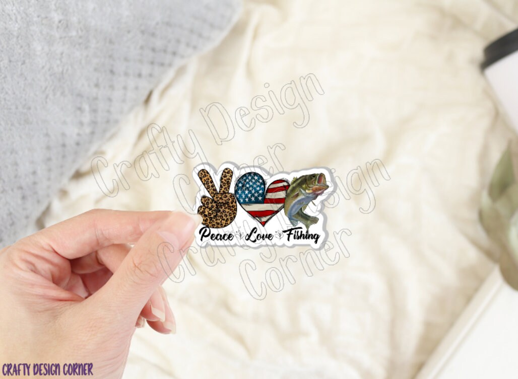 Peace Love Fishing Sticker, Cute Fishing Sticker, Bass Fishing sticker