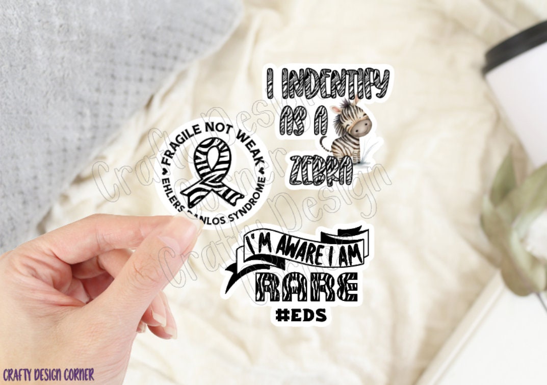 Bundle of 3 EDS Awareness Zebra Stickers, EDS Stickers Bundle, Laptop stickers, Set of 3 Elthers Danlos Syndrome Stickers