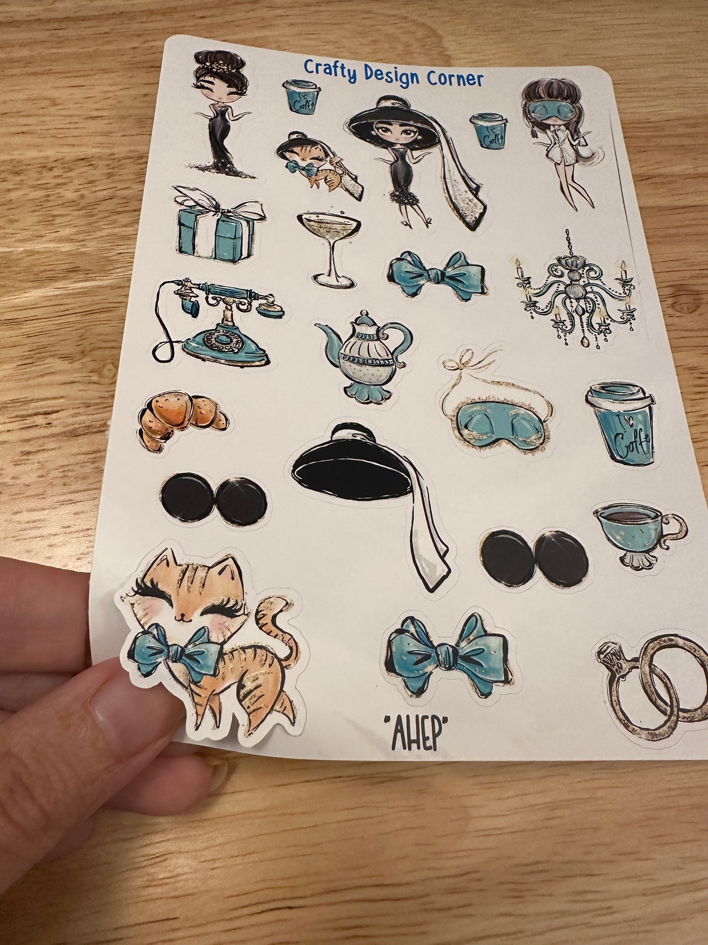 Audrey Hepburn Stickers, Glamour Sticker, Cat Sticker, Cute Coffee Stickers, Cute telephone Stickers, Chandelier Sticker